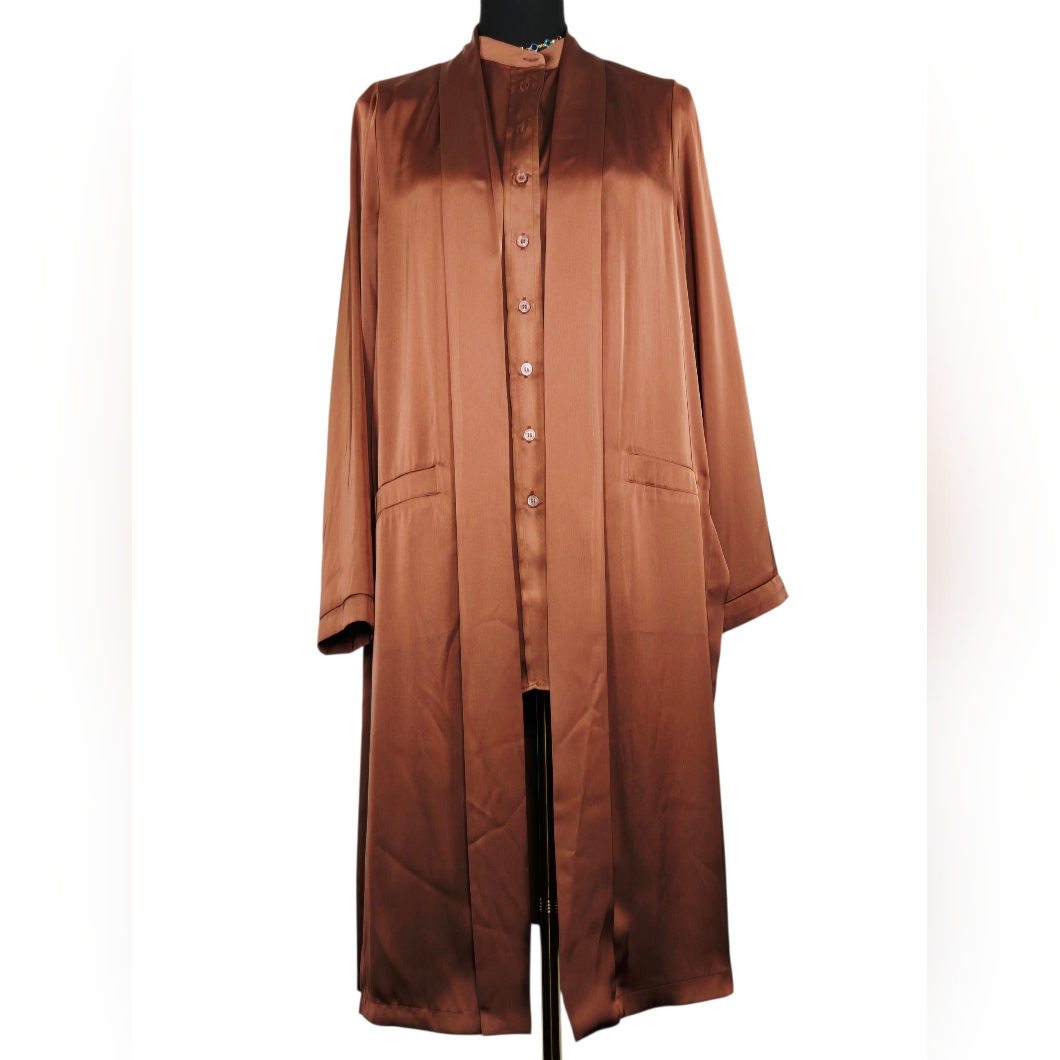 Dr2 By Daniel Rainn Satin Duster & Blouse Set Mauve Brown Small - Fits Us 8